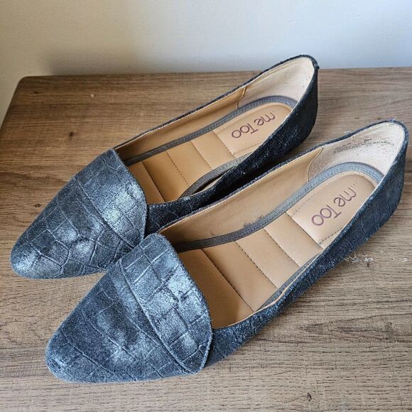 EUC ME TOO GENUINE LEATHER ANDI 7 PEWTER POINTY FLAT LOAFERS SIZE 8M WOMENS - Picture 4 of 16